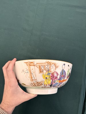 Lot 62 - A Chinese famille-rose 'figurative' punch bowl, Qing dynasty, Yongzheng / Qianlong period