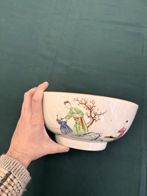 Lot 62 - A Chinese famille-rose 'figurative' punch bowl, Qing dynasty, Yongzheng / Qianlong period