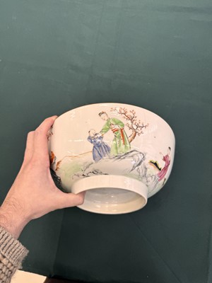 Lot 62 - A Chinese famille-rose 'figurative' punch bowl, Qing dynasty, Yongzheng / Qianlong period