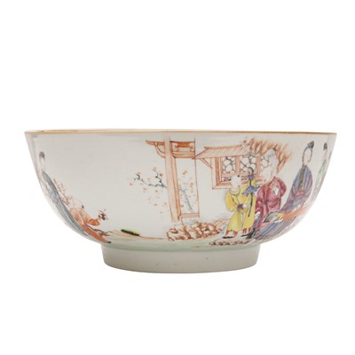 Lot 62 - A Chinese famille-rose 'figurative' punch bowl, Qing dynasty, Yongzheng / Qianlong period