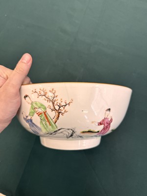 Lot 62 - A Chinese famille-rose 'figurative' punch bowl, Qing dynasty, Yongzheng / Qianlong period