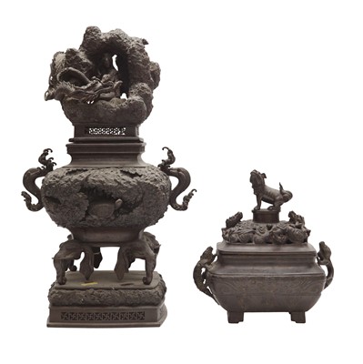 Lot 143 - Two bronze censers and covers, 19th century