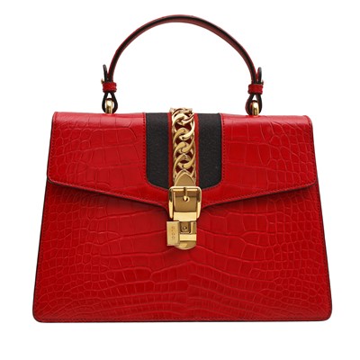 Lot 68 - λ Gucci Red Crocodile Sylvie Medium Top Handle Bag