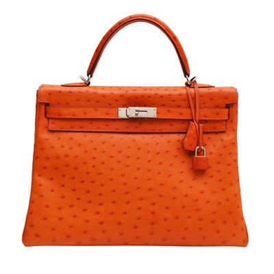 Lot 78 - λ Hermes Tangerine Ostrich Kelly Retorne 35