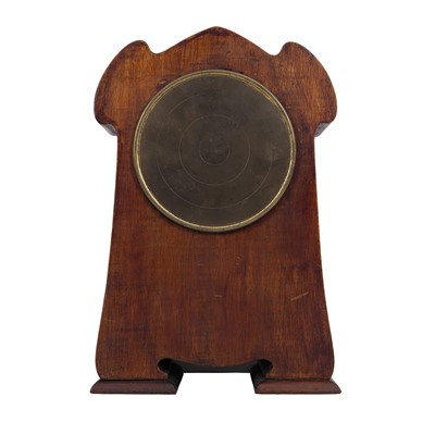 Lot 51 - An Art Nouveau inlaid mahogany mahogany mantel clock with white enamel dial