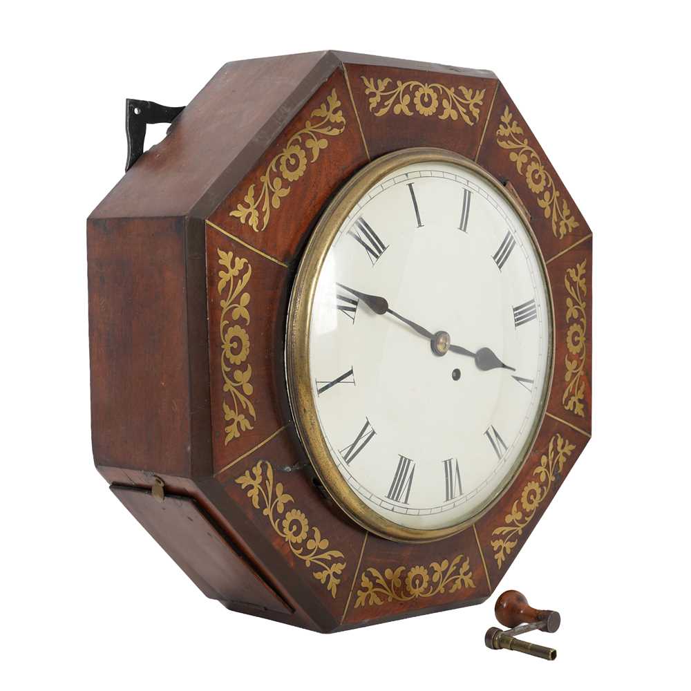 Lot 53 - An early 19th Century rosewood and brass inlaid octagonal wall clock