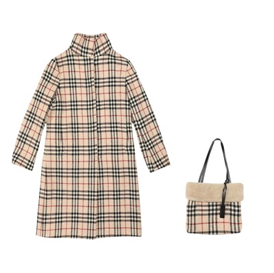 Lot 310 - Burberry Beige Wool House Check Coat and Bag - Size 10