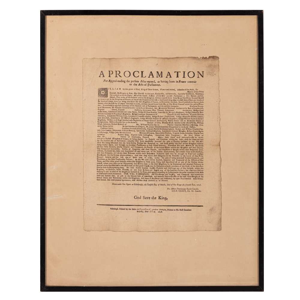 Lot 60 - Scotland. Privy Council. A proclamation : for apprehending the persons after-named, 1696