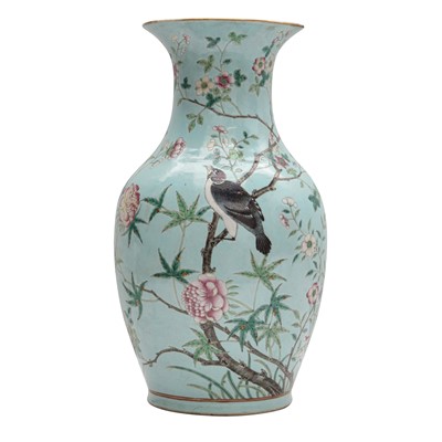 Lot 101 - A Chinese famille-rose turquoise-ground vase, Qing dynasty, Guangxu mark and period