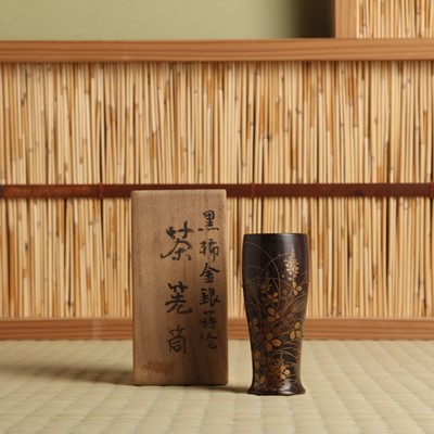 Lot A fine Japanese lacquered black persimmon wood whisk holder, Edo period - Meiji era, 19th century