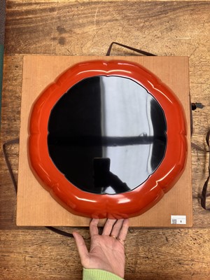 Lot 6 - A Japanese Wajima gilt-painted lacquer foliate tray, Showa period