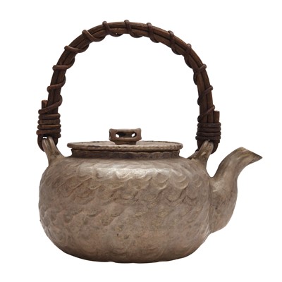 Lot 14 - A Japanese Banko ware silver imitation teapot (kyūsu), Meiji-Showa period