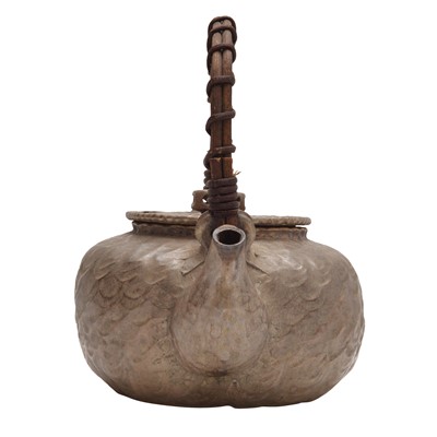 Lot 14 - A Japanese Banko ware silver imitation teapot (kyūsu), Meiji-Showa period