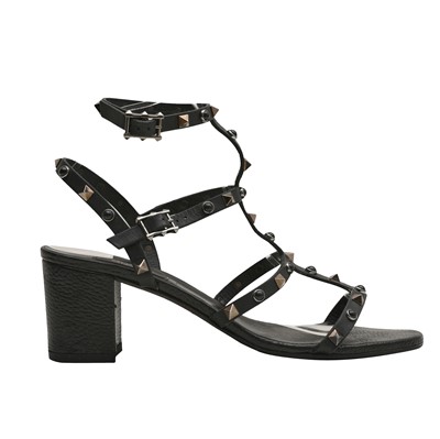 Lot 469 - Valentino Black Rockstud Caged Block Heel Sandal - Size 41