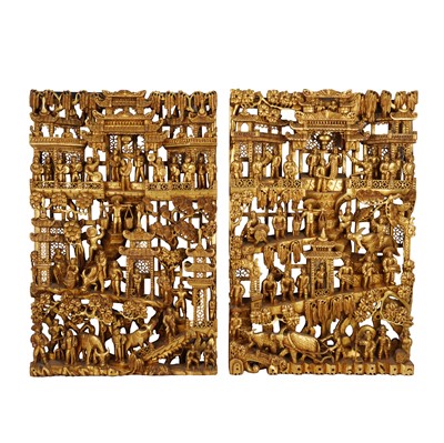Lot 393 - A pair of Chinese giltwood carvings