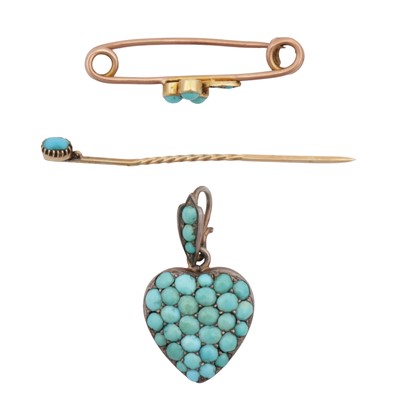 Lot 20 - Two turquoise brooches and a heart pendant