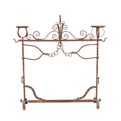 Lot 41 - A large Continental wrought iron fireplace andiron, likely 16 / 17th century