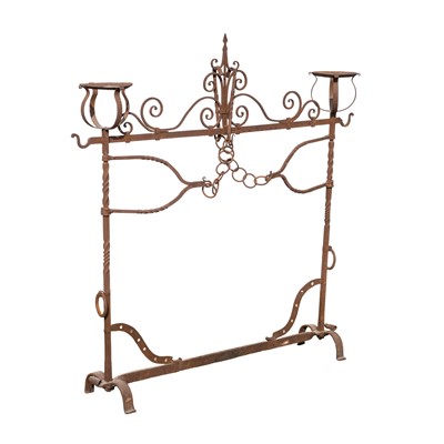 Lot 41 - A large Continental wrought iron fireplace andiron, likely 16 / 17th century