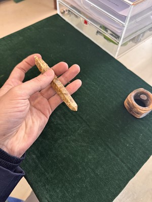 Lot 527 - A Chinese jade awl-shaped pendant amulet, Neolithic period or later