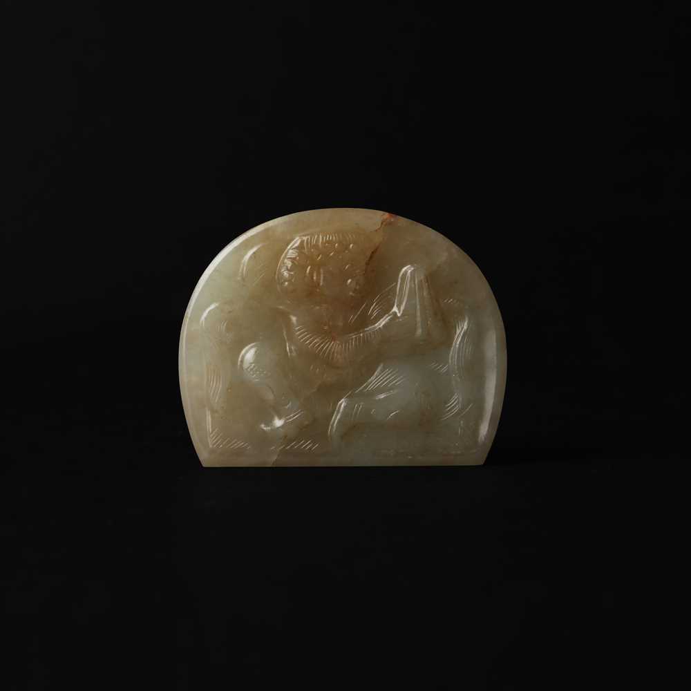 Lot 530 - A Chinese jade 'musician' belt plaque, Tang dynasty or later