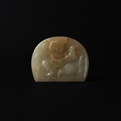 Lot 530 - A Chinese jade 'musician' belt plaque, Tang dynasty or later