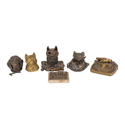 Lot 129 - A collection of cast metal Cat and Dog desk items, late 19th / early 20th century