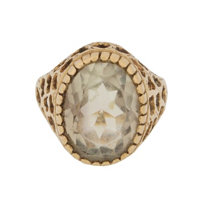 Lot 96 - A lemon quartz single stone ring, circa 1969