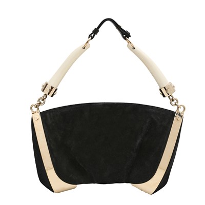 Lot 172 - Yves Saint Laurent Black Mombasa Double Horn Shoulder Bag