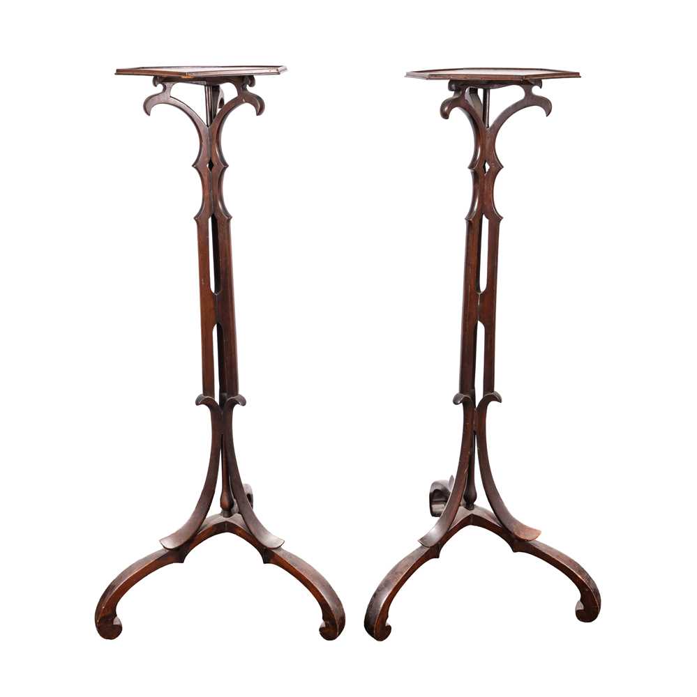 Lot 45 - A pair of Reformed Gothic mahogany torcheres or jardiniere stands, circa 1880
