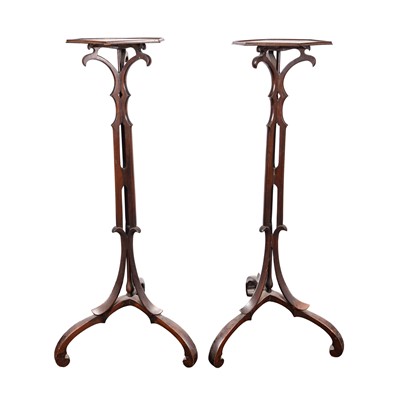 Lot 45 - A pair of Reformed Gothic mahogany torcheres or jardiniere stands, circa 1880