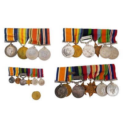Lot 354 - Three sets of mixed WW1 and WW2 medals, together with a miniature set