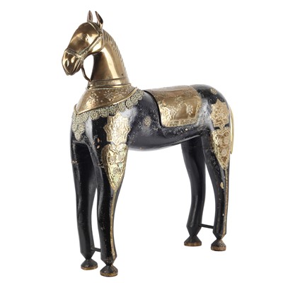Lot 161 - An unusual Indian brass mounted ebonised wood Processional Horse, late 19th / early 20th century