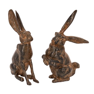 Lot 139 - Pierre Chenet Foundry (French, 20th Century), two bronze hare sculptures