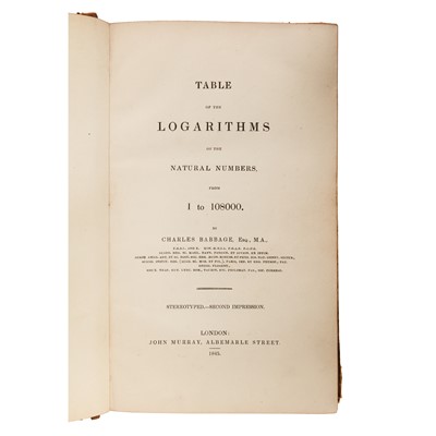 Lot 305 - Babbage. Table of Logarithms. 1845