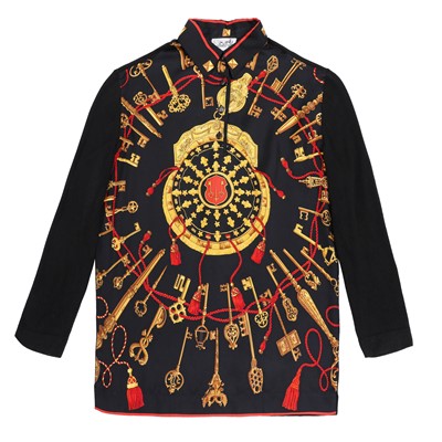 Lot 147 - Hermes Black Scarf Front Shirt - Size L