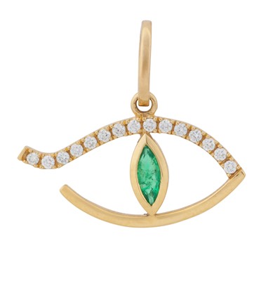 Lot 236 - An emerald and diamond eye pendant