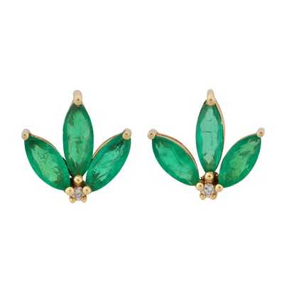 Lot 232 - A pair of emerald and diamond stud earrings