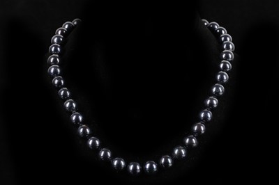 Lot 559 - A string of large graduated, black cultured...