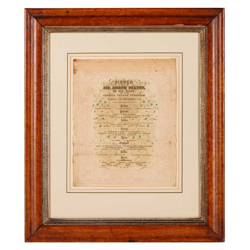 Lot 56 - ‘Dinner given by Sir Joseph Paxton, Tuesday, 12th September, 1854’