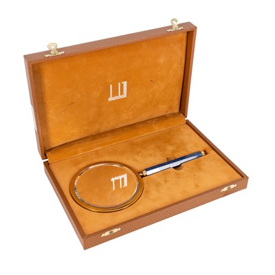 Lot 65 - Dunhill, gilt metal and lapis lazuli hand mirror