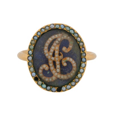 Lot 1 - An enamel and pearl ring
