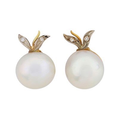 Lot 263 - A pair of pearl and diamond stud earrings