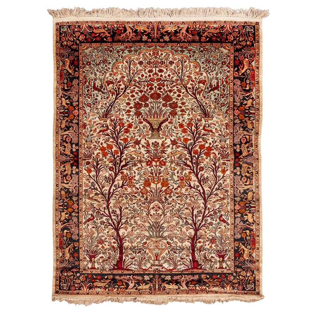 Lot 91 - A very fine silk Kashmir prayer rug, North India