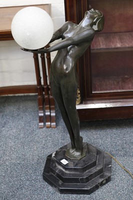 Lot 184 - A good bronze figural lamp of an Art Deco nude...