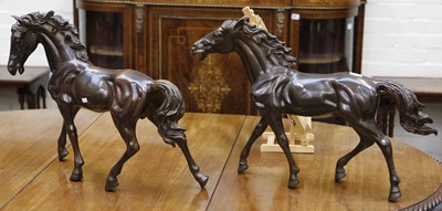 Lot 186 - Two bronze stallions, 43 x 68cm long. (2).