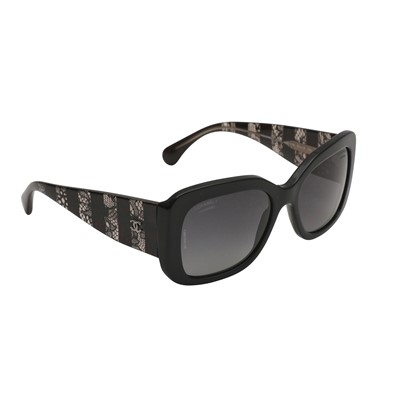 Lot 188 - Chanel Black Polarized CC Lace Retangle Sungalsses