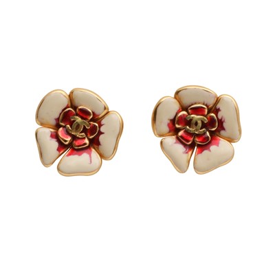 Lot 331 - Chanel Cream Camillia CC Pierced Earrings