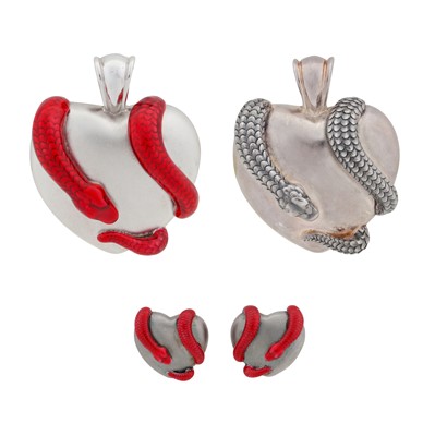 Lot 377 - Theo Fennell | Two snake pendants and a pair of earrings
