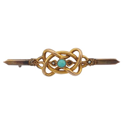 Lot 168 - A turquoise and seed pearl brooch