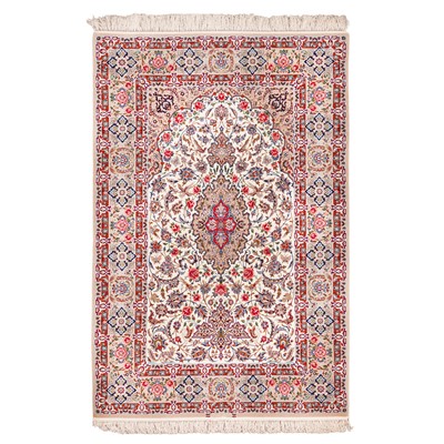 Lot 101 - A very fine part silk, signed Isfahan small carpet, central Persia